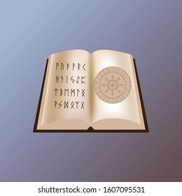 Fortune telling on the runes. Book of runes. Magic, the future. Vector illustration.