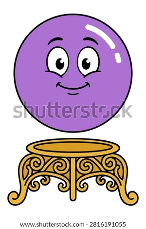 Fortune telling orb, magical crystal ball, psychic medium tool, mystical vector illustration.