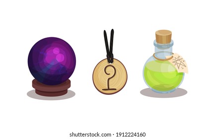 Fortune Telling Symbols with Orb and Potion in Glass Jar Vector Set
