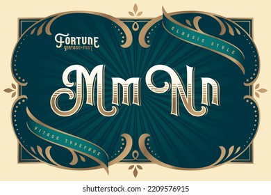Fortune Vintage vector font set with decorative design elements