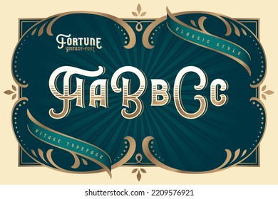 Fortune Vintage vector font set with decorative design elements