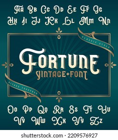 Fortune Vintage vector font set with decorative design elements