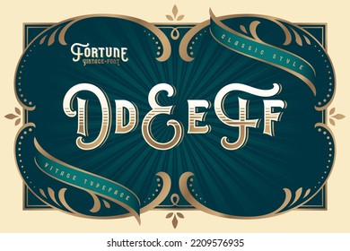 Fortune Vintage vector font set with decorative design elements