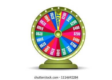 Fortune wheel 3d object isolated on white background. Wheel of luck. Online casino banner. Gambling concept.
