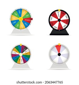 Fortune wheel collection, luck spin and roulette. Risk leisure, success in spin lottery, lucky fortune game, win in casino prize. Vector illustration jackpot opportunity