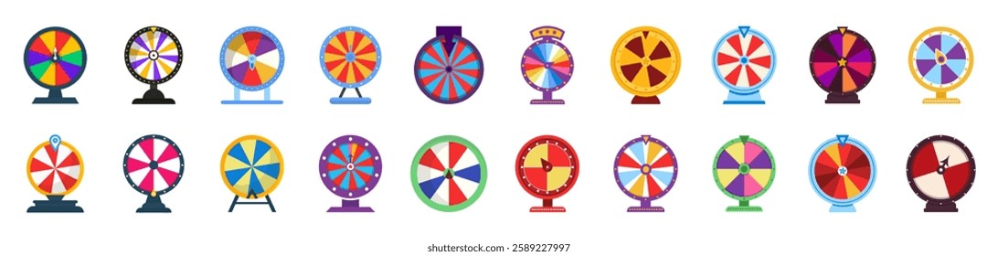 Fortune Wheel collection - vector lottery wheels isolated on white.