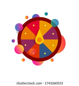 Fortune wheel with confetti logo. Gambling website emblem. Casino random choice slot machine icon.  Lottery jackpot sign. Money bets app vector illustration. Isolated compass symbol.