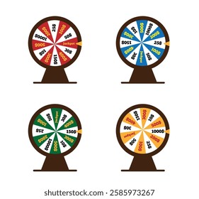 Fortune Wheel Different Colors Set Flat Style. Gaming industry, casino and lottery concept vector art