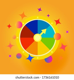 Fortune wheel emblem. Confetti explosion vector icon. Gambling entertainment, money stakes. Isolated compass illustration.