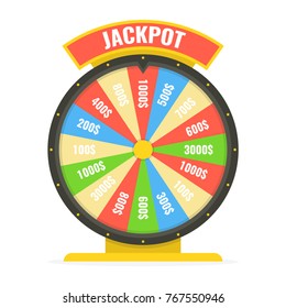 Fortune wheel in flat style. Game money, winner play luck. Vector illustration.