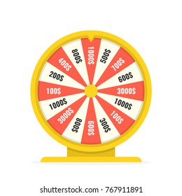 Fortune wheel in flat style. Game money, winner play luck. Vector illustration.