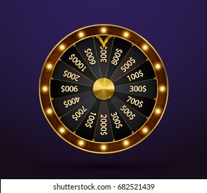 Fortune Wheel, Game Spin, Realistic 3d Lucky Spinning, Luxury Gold Roulette. Vector Illustration, Casino Background For Luck, Money, Jackpot, Play, Lottery. Isolated Modern Winner Fortune Wheel.