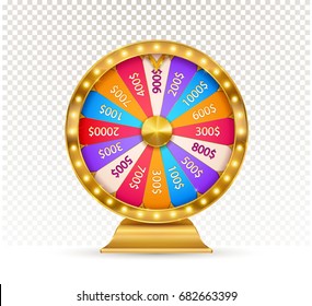 Fortune Wheel, Game Spin, Realistic 3d Lucky Spinning, Luxury Gold Roulette. Vector Illustration, Casino Background For Luck, Money, Jackpot, Play, Lottery. Isolated Modern Winner Fortune Wheel.