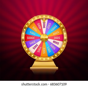 Fortune Wheel, Game Spin, Realistic 3d Lucky Spinning, Luxury Gold Roulette. Vector Illustration, Casino Background For Luck, Money, Jackpot, Play, Lottery. Isolated Modern Winner Fortune Wheel.