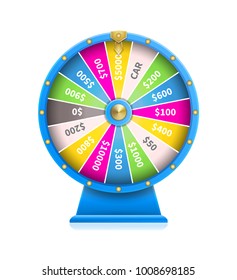 Fortune rueda de suerte máquina automática de juegos de azar en la ilustración vectorial de marco azul aislado en fondo blanco. Casino en línea con reglas realistas