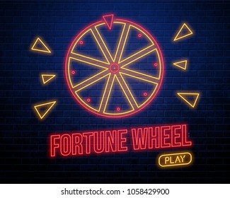 fortune wheel neon sign isolated on brick wall