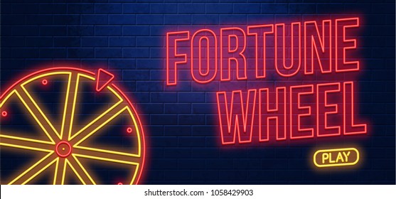 fortune wheel neon sign isolated on brick wall