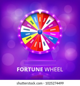 Fortune wheel realistic vector illustration on violet background