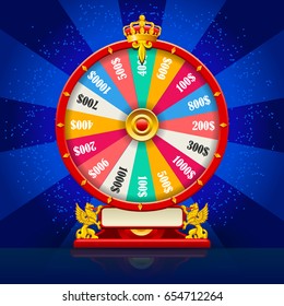 Fortune wheel realistic vector spinning lucky roulette 3D flat modern luck concept for web template illustration