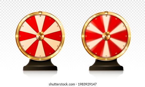 Fortune wheel spin, casino lucky roulette game of chance with money prizes, lose and jackpot win sectors. Gambling lottery or raffle online entertainment, amusement, Realistic 3d vector illustration