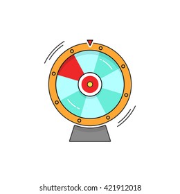 Fortune wheel vector icon isolated on white background, flat wheel of fortune rotating design outline style