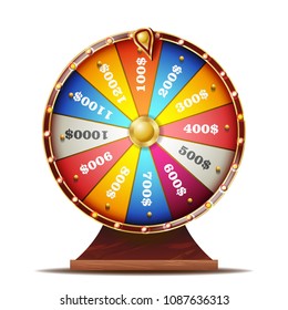 Fortune Wheel Vector. Realistic 3d Object. Casino Game Of Chance. Isolated Illustration
