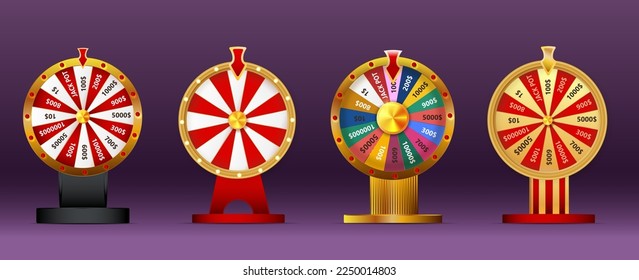 Fortune wheel vector set illustration for gambling background and lottery win concept. Wheel fortune for game and win jackpot.