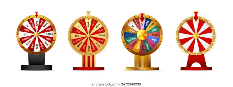 Fortune wheel vector set illustration for gambling background and lottery win concept. Wheel fortune for game and win jackpot.