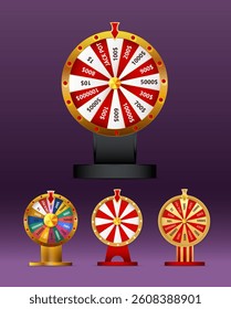 Fortune wheel vector set illustration for gambling background and lottery win concept. Wheel fortune for game and win jackpot.