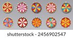 Fortune wheels colorful realistic vector illustration set. Luck win spin games. Casino roulettes 3d objects on transparent background