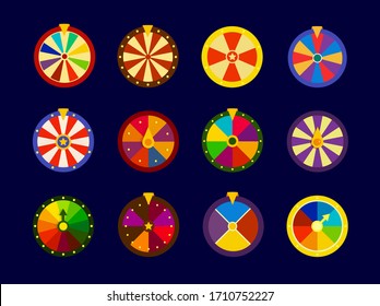 Fortune Wheels vector icons set, lottery wheel collection, vector illustration for online casino and gambling games