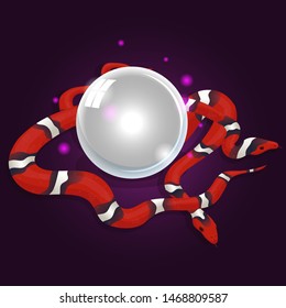 Fortune-telling ball and milk snakes. Isoteric illustration. Vector graphics.