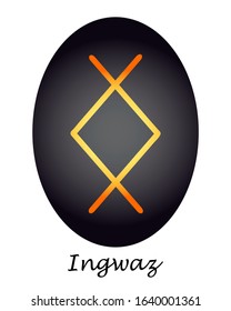  Fortunetelling Rune Ingwaz bright yellow and orange on a black background.