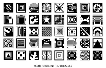 Cuarenta patrones decorativos abstractos con Elementos geométricos y varias texturas para proyectos de diseño. Conjunto de Vectores