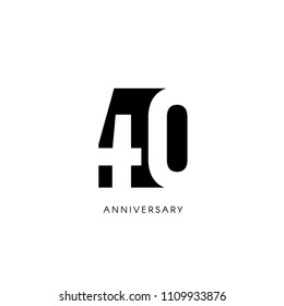 Forty anniversary, minimalistic logo. Fortieth years, 40th jubilee, greeting card. Birthday invitation. 40 year sign. Black negative space vector illustration on white background