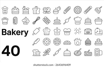 Quarenta ícones de padaria line art design gráfico