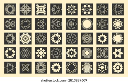 Forty decorative compositions inscribed in a square. Designs for ceramic tiles, decorative pillowcases, bandanas and more. Vector set