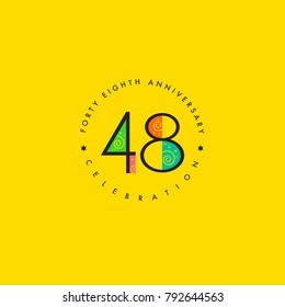 Forty eight years, 48th Anniversary Celebration Logo Design, Number 48 Icon Vector Template.