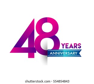 forty eight years anniversary celebration logotype colorfull design with blue ribbon, 48th birthday logo on white background