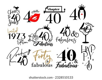 Forty and fabulous 40th birthday celebration. Cake topper shirt template for cut file set. Cheers to forty years anniversary.