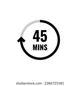 Forty Five Minutes Clock Count Simple Vector Icon