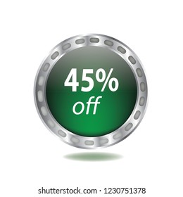 Forty five persent off vector button, web design element