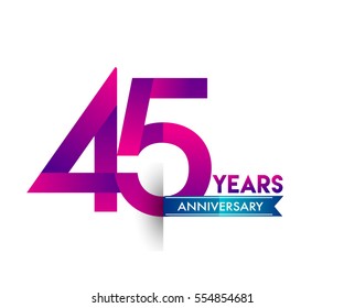 forty five years anniversary celebration logotype colorfull design with blue ribbon, 45th birthday logo on white background