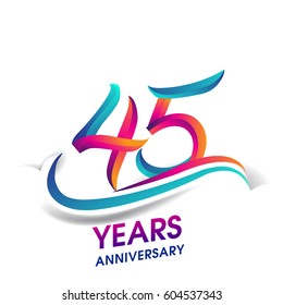 forty five years anniversary celebration logotype blue and red colored. 45th birthday logo on white background.