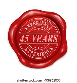 forty five years experience 3d illustration red wax seal over white background