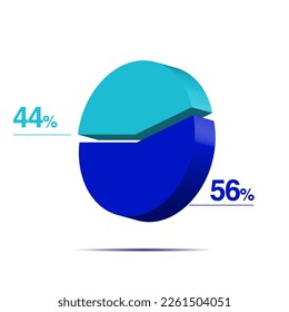 forty four fifty six 44 56 3d Isometric pie chart diagram for business presentation. Vector infographics illustration eps.