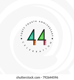 Forty four years, 44th Anniversary Celebration Logo Design, Number 44 Icon Vector Template.