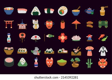 forty japanese culture set icons