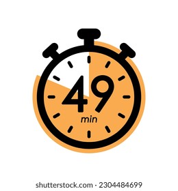 forty nine minutes stopwatch icon, timer symbol, cooking time, cosmetic or chemical application time, 49 min waiting time vector illustration