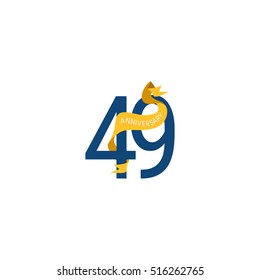 Forty Nine Years Anniversary with Yellow Ribbon. 49th Logo Celebration Isolated on White Background